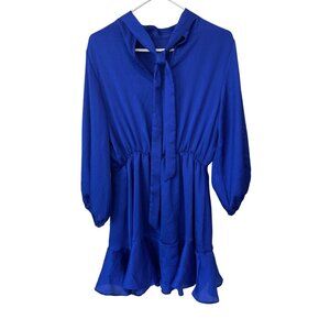 Vici Tie Neck Ruffle Hem Mini Dress Size Large Textured Long Sleeve Formal Party
